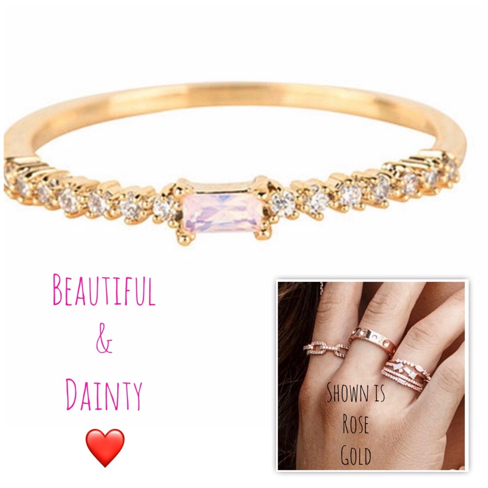 Dainty Cubic Zirconia with Baguette Ring Gold-NWT- sz 6 or 7